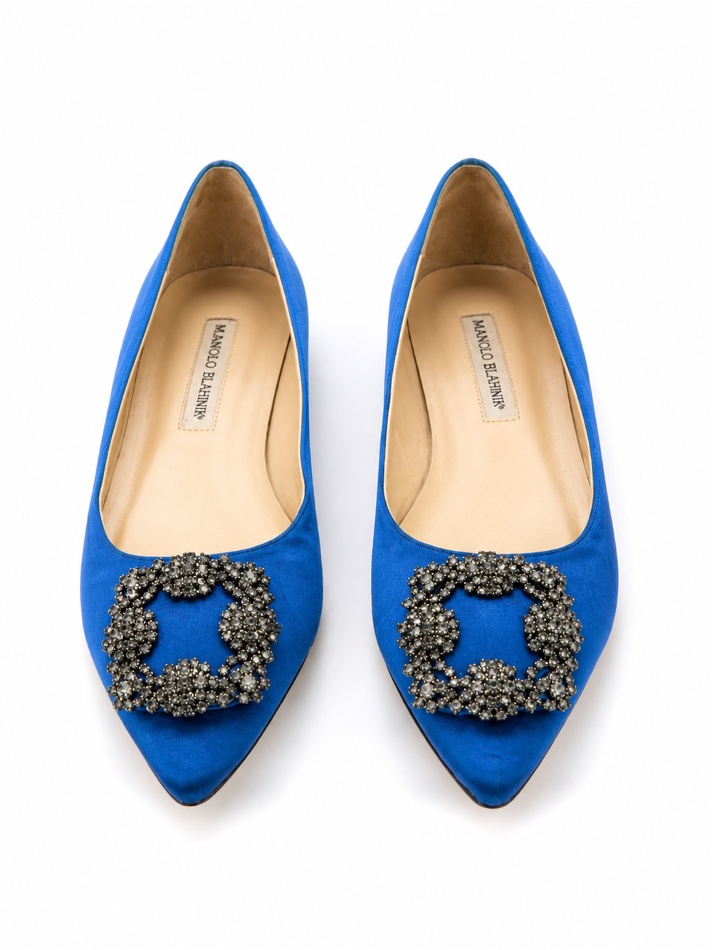 Manolo Blahnik Hangisi Blue Satin Crystal Buckle Flats EU 38 - Picture 3 of 9